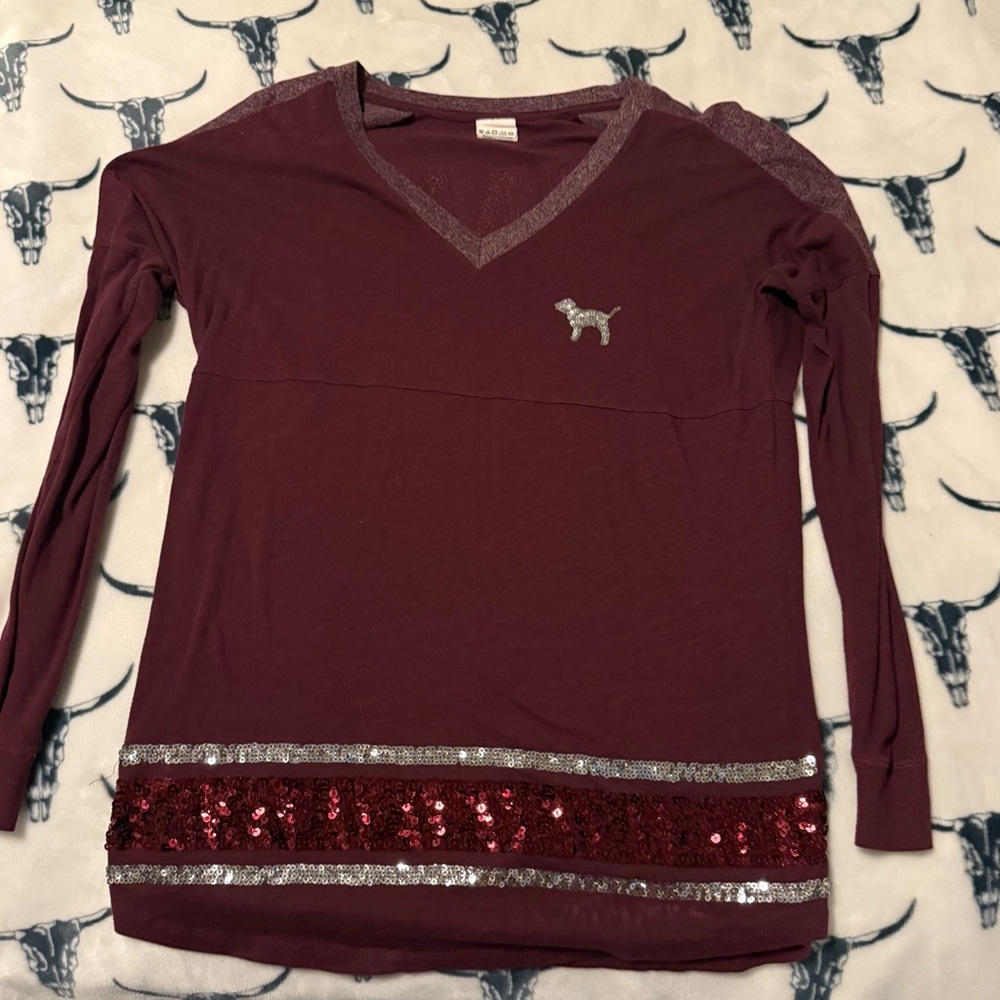 PINK Victoria's Secret Burgundy V-Neck Top